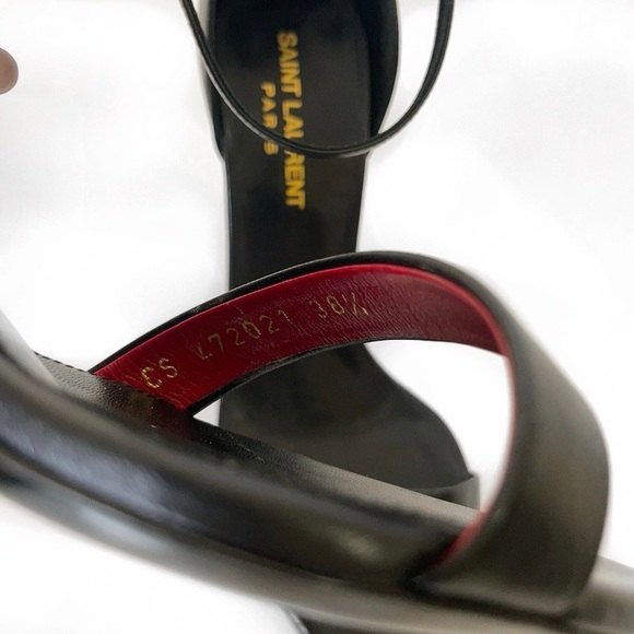 SAINT LAURENT PARIS Amber Leather Strap Heels in Nero Black - Picture 12 of 15